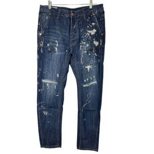 Man X One Teaspoon‎ SZ 32R Mr Golds Cowboy Paint Splattered Denim Jeans